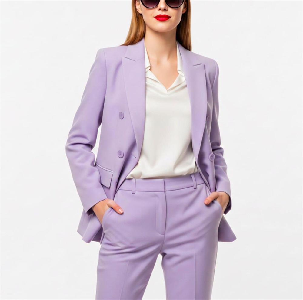 Double Breasted Blazer - Современный женский костюм-двойка лавандового цвета: двубортный
