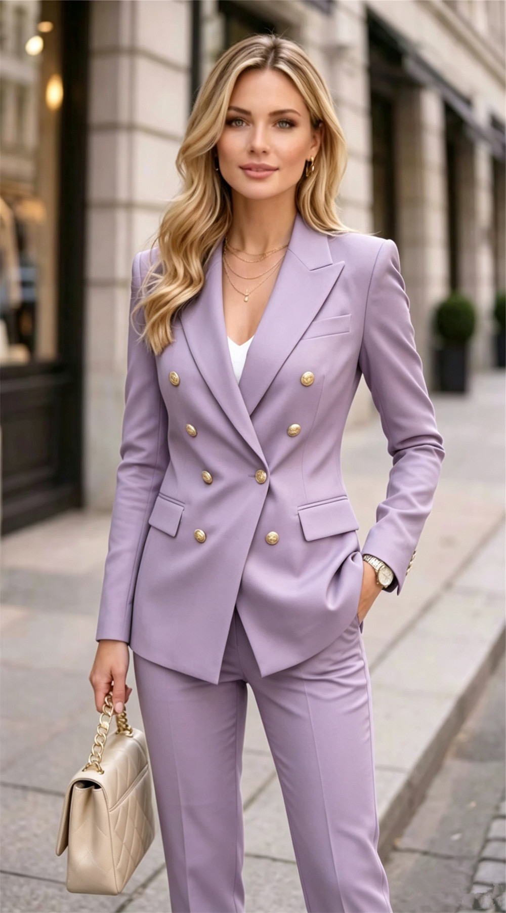 Double Breasted Blazer - Лавандовый женский двойной костюм из двух