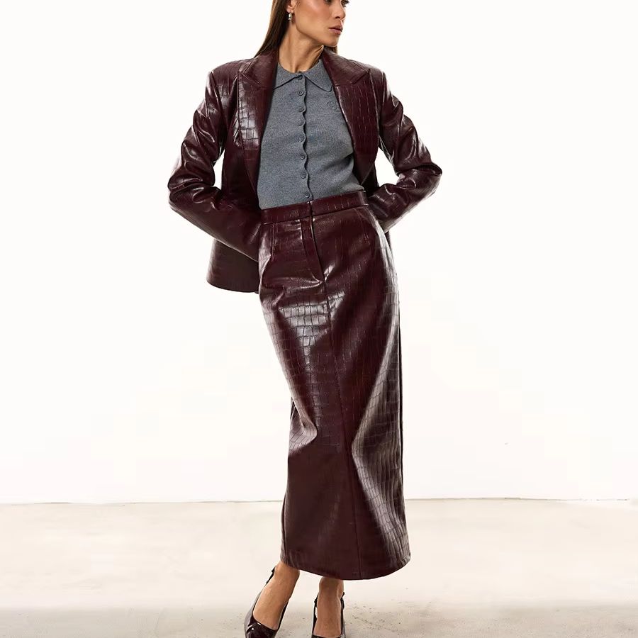 Double Breasted Blazer - Женский костюм из искусственной кожи крокодила