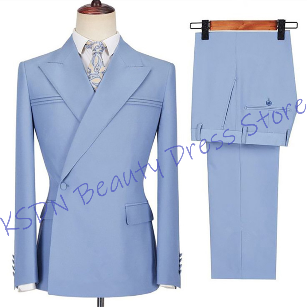 Men'S Formal Evening Wear - Элегантный мужской костюм небесно-голубого цвета, приталенный,