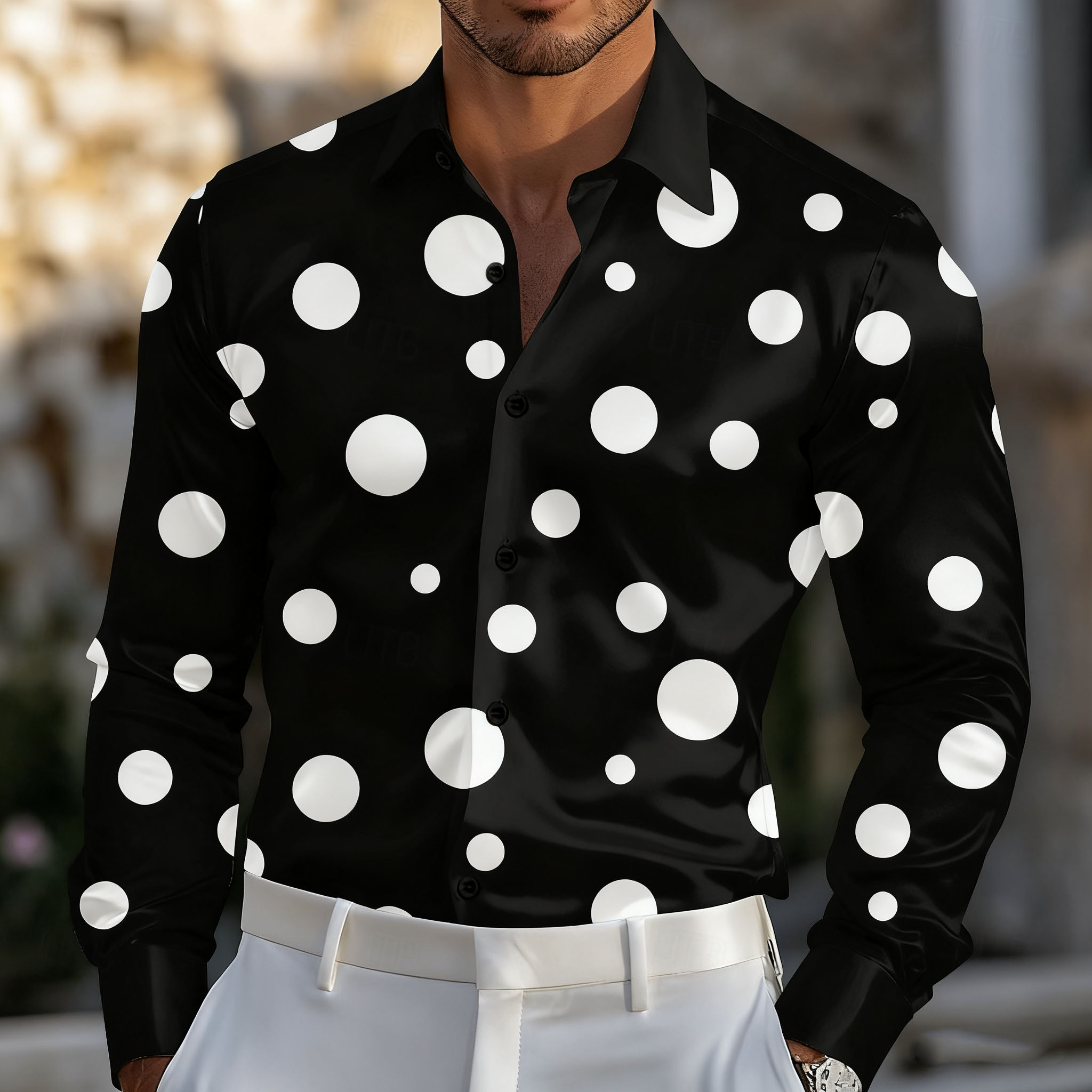 Men'S Holiday Formal Wear - Мужская рубашка в горошек с геометрическим