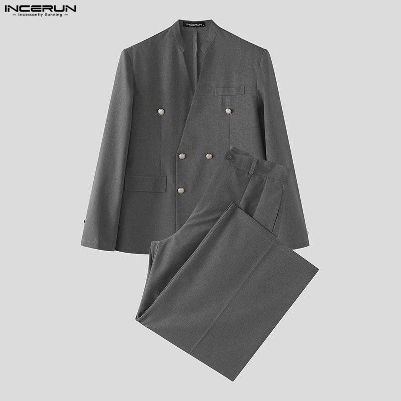 Double Breasted Blazer - Мужские комплекты INCERUN: однотонный пиджак с