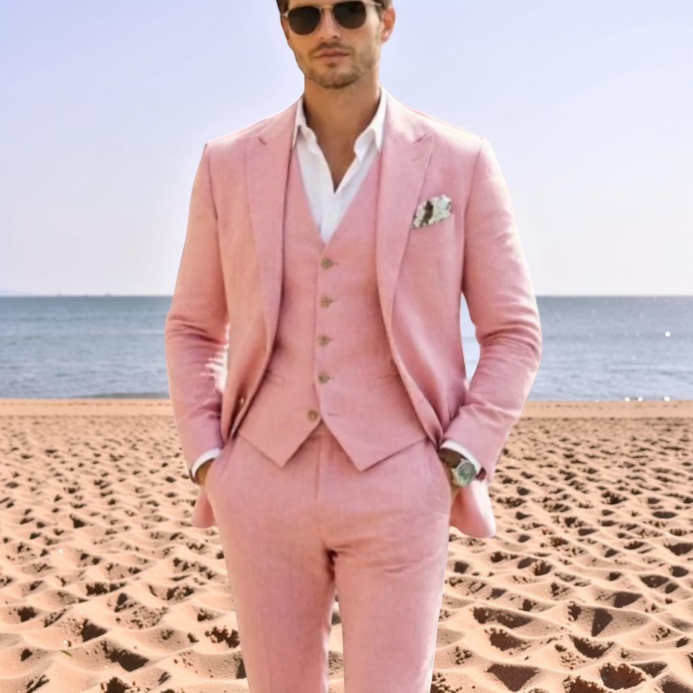 Men'S Holiday Formal Wear - Розовый льняной мужской свадебный смокинг из