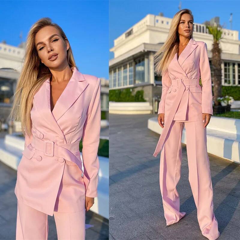 Женские розовые костюмы-двойки – обзор и цена Double Breasted Blazer