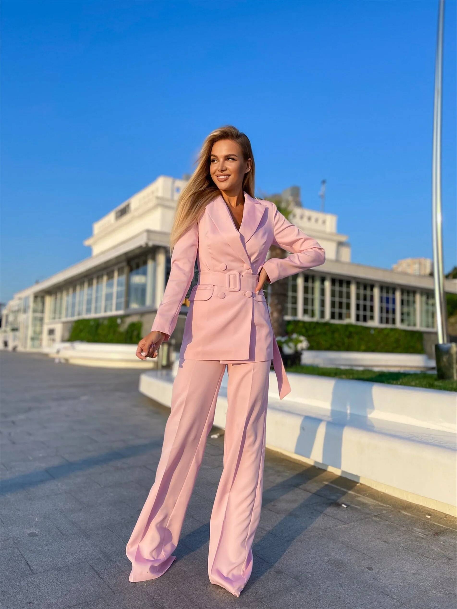 Женские розовые костюмы-двойки – обзор и цена Double Breasted Blazer